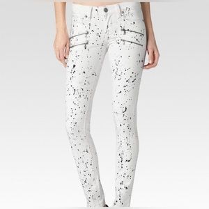 PAIGE White and Black Splatter Skinny Jeans